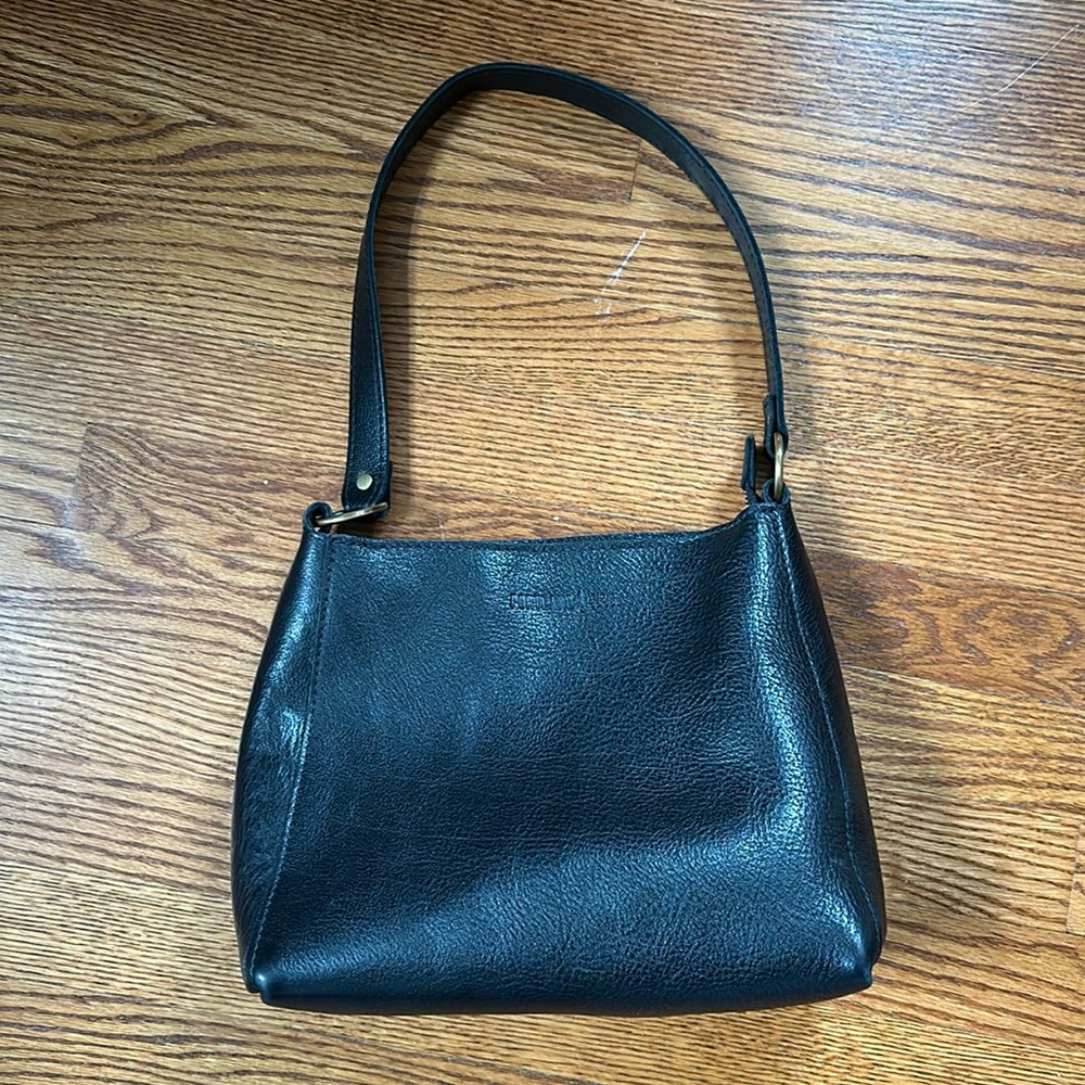 Portland Leather Goods Triangle Shoulder Bag (Black Pebbled Leather)